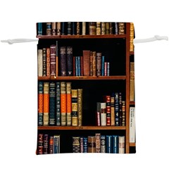 Assorted Title Of Books Piled In The Shelves Assorted Book Lot Inside The Wooden Shelf Lightweight Drawstring Pouch (xl) by 99art