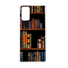 Assorted Title Of Books Piled In The Shelves Assorted Book Lot Inside The Wooden Shelf Samsung Galaxy Note 20 Tpu Uv Case by 99art