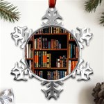 Assorted Title Of Books Piled In The Shelves Assorted Book Lot Inside The Wooden Shelf Metal Small Snowflake Ornament Front