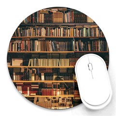 Books On Bookshelf Assorted Color Book Lot In Bookcase Library Round Mousepad