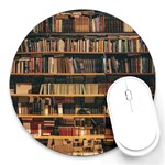 Books On Bookshelf Assorted Color Book Lot In Bookcase Library Round Mousepad Front