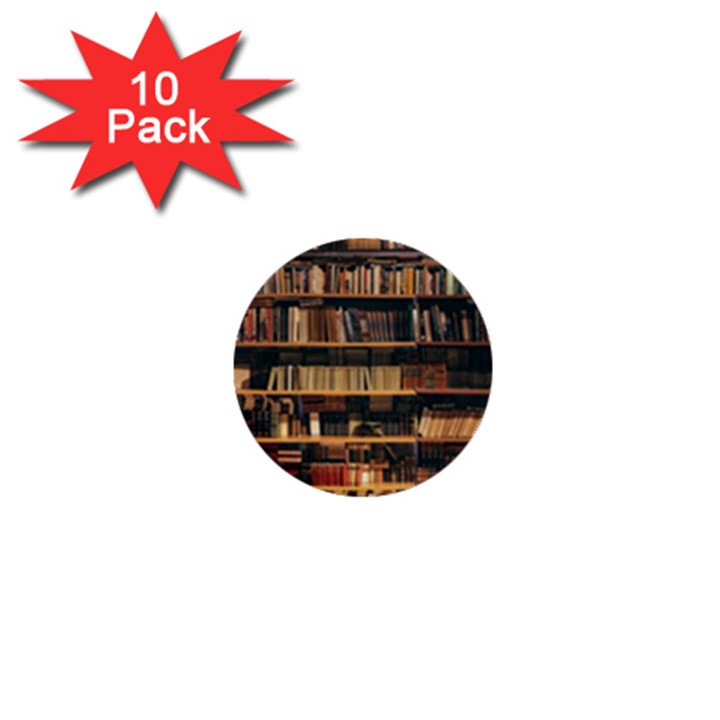 Books On Bookshelf Assorted Color Book Lot In Bookcase Library 1  Mini Buttons (10 pack) 