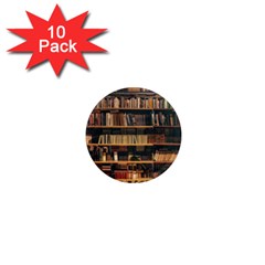 Books On Bookshelf Assorted Color Book Lot In Bookcase Library 1  Mini Magnet (10 pack) 