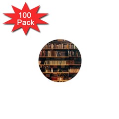 Books On Bookshelf Assorted Color Book Lot In Bookcase Library 1  Mini Magnets (100 pack) 