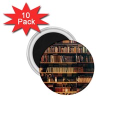 Books On Bookshelf Assorted Color Book Lot In Bookcase Library 1.75  Magnets (10 pack) 