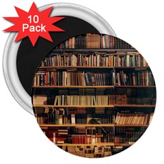 Books On Bookshelf Assorted Color Book Lot In Bookcase Library 3  Magnets (10 Pack)  by 99art