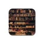 Books On Bookshelf Assorted Color Book Lot In Bookcase Library Rubber Coaster (Square) Front