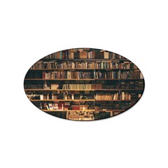 Books On Bookshelf Assorted Color Book Lot In Bookcase Library Sticker Oval (100 Pack) by 99art