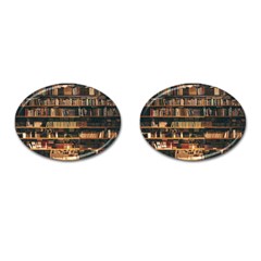 Books On Bookshelf Assorted Color Book Lot In Bookcase Library Cufflinks (Oval)