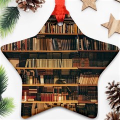 Books On Bookshelf Assorted Color Book Lot In Bookcase Library Star Ornament (two Sides) by 99art