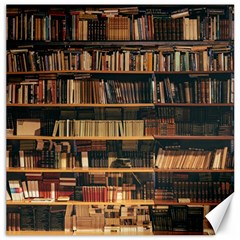 Books On Bookshelf Assorted Color Book Lot In Bookcase Library Canvas 20  X 20  by 99art