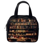 Books On Bookshelf Assorted Color Book Lot In Bookcase Library Classic Handbag (One Side) Front