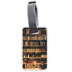 Books On Bookshelf Assorted Color Book Lot In Bookcase Library Luggage Tag (one Side) by 99art