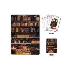 Books On Bookshelf Assorted Color Book Lot In Bookcase Library Playing Cards Single Design (mini) by 99art