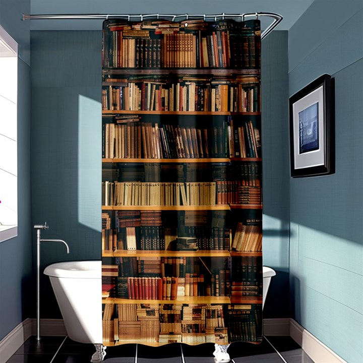 Books On Bookshelf Assorted Color Book Lot In Bookcase Library Shower Curtain 36  x 72  (Stall) 