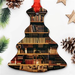 Books On Bookshelf Assorted Color Book Lot In Bookcase Library Ornament (christmas Tree)  by 99art