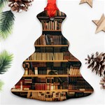 Books On Bookshelf Assorted Color Book Lot In Bookcase Library Ornament (Christmas Tree)  Front