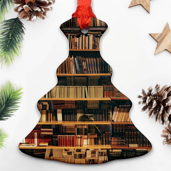 Books On Bookshelf Assorted Color Book Lot In Bookcase Library Ornament (Christmas Tree) 