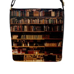 Books On Bookshelf Assorted Color Book Lot In Bookcase Library Flap Closure Messenger Bag (L)