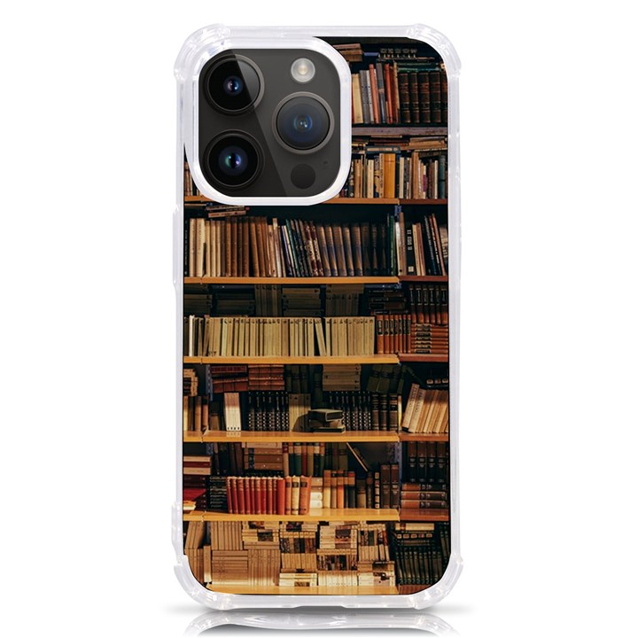 Books On Bookshelf Assorted Color Book Lot In Bookcase Library iPhone 14 Pro TPU UV Print Case