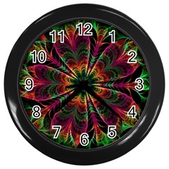 Multicolored Flower Mandala Wallpaper Kaleidoscope Pattern Wall Clock (black) by 99art