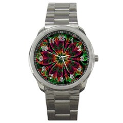 Multicolored Flower Mandala Wallpaper Kaleidoscope Pattern Sport Metal Watch by 99art