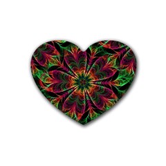 Multicolored Flower Mandala Wallpaper Kaleidoscope Pattern Rubber Heart Coaster (4 Pack) by 99art