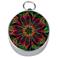 Multicolored Flower Mandala Wallpaper Kaleidoscope Pattern Silver Compasses by 99art