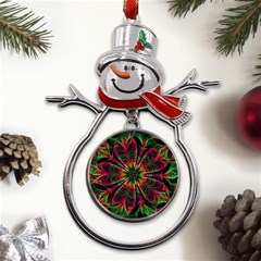 Multicolored Flower Mandala Wallpaper Kaleidoscope Pattern Metal Snowman Ornament