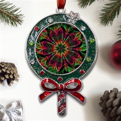 Multicolored Flower Mandala Wallpaper Kaleidoscope Pattern Metal X mas Lollipop With Crystal Ornament