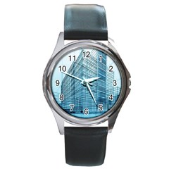 Architecture Blue Drawing Engineering City Modern Building Exterior Round Metal Watch