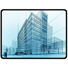 Architecture Blue Drawing Engineering City Modern Building Exterior Two Sides Fleece Blanket (Large)