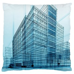 Architecture Blue Drawing Engineering City Modern Building Exterior Large Premium Plush Fleece Cushion Case (one Side) by 99art