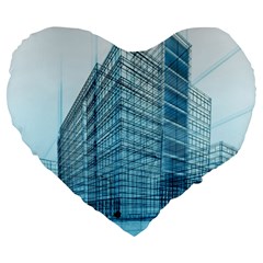 Architecture Blue Drawing Engineering City Modern Building Exterior Large 19  Premium Flano Heart Shape Cushions