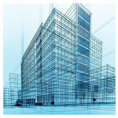 Architecture Blue Drawing Engineering City Modern Building Exterior Wooden Puzzle Square