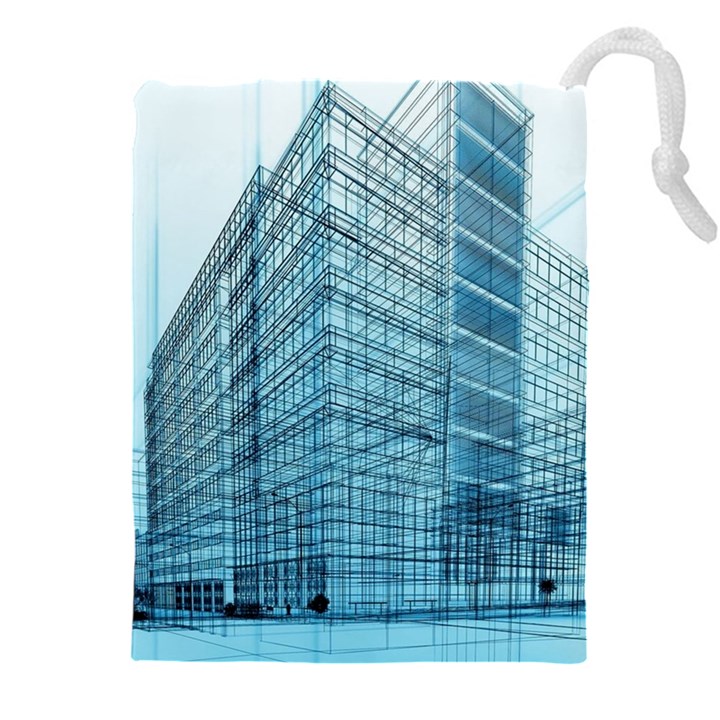 Architecture Blue Drawing Engineering City Modern Building Exterior Drawstring Pouch (5XL)