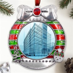 Architecture Blue Drawing Engineering City Modern Building Exterior Metal X Mas Ribbon With Red Crystal Round Ornament