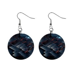 Architectural Design Abstract 3d Neon Glow Industry Mini Button Earrings by 99art