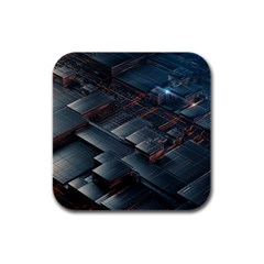 Architectural Design Abstract 3d Neon Glow Industry Rubber Square Coaster (4 Pack) by 99art