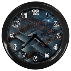 Architectural Design Abstract 3d Neon Glow Industry Wall Clock (black) by 99art