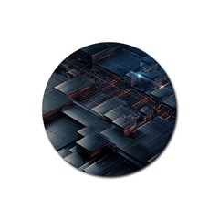 Architectural Design Abstract 3d Neon Glow Industry Rubber Coaster (round) by 99art