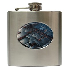 Architectural Design Abstract 3d Neon Glow Industry Hip Flask (6 Oz) by 99art