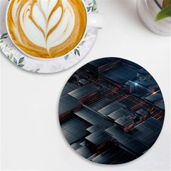 Architectural Design Abstract 3d Neon Glow Industry Uv Print Round Tile Coaster by 99art