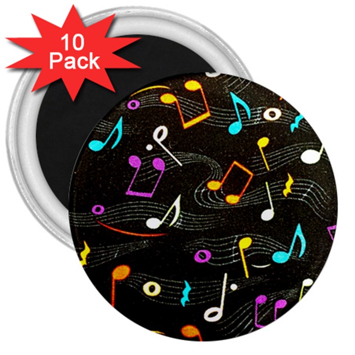 Assorted Color Musical Notes Wallpaper Fabric 3  Magnets (10 pack) 