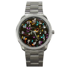 Assorted Color Musical Notes Wallpaper Fabric Sport Metal Watch by 99art