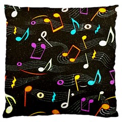 Assorted Color Musical Notes Wallpaper Fabric Large Premium Plush Fleece Cushion Case (One Side)