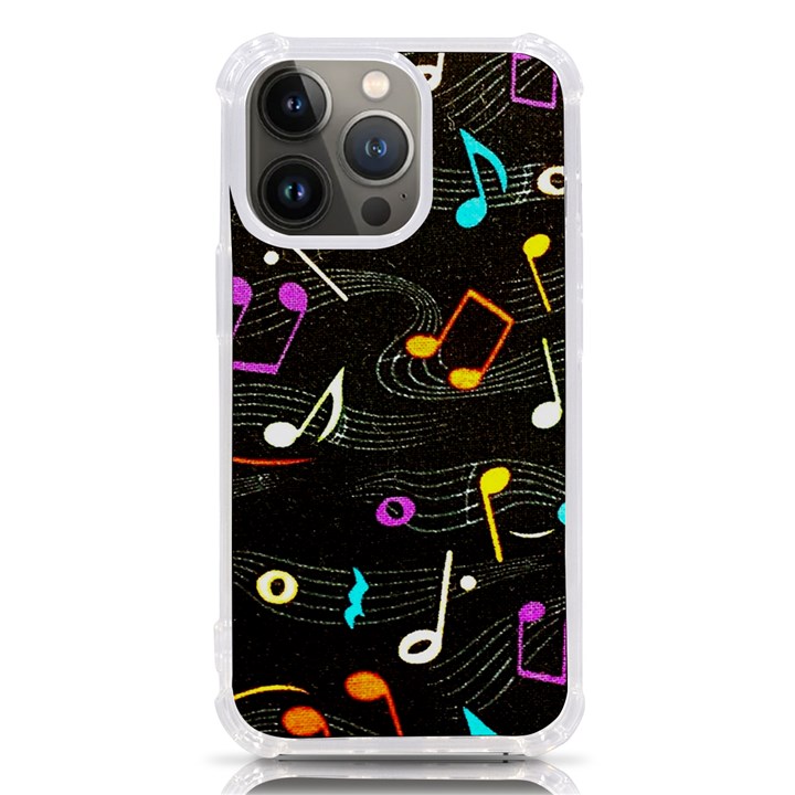 Assorted Color Musical Notes Wallpaper Fabric iPhone 13 Pro TPU UV Print Case