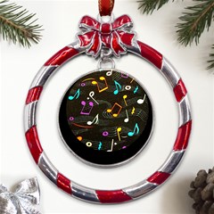 Assorted Color Musical Notes Wallpaper Fabric Metal Red Ribbon Round Ornament by 99art