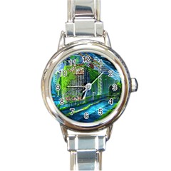 Anime Landscape Apocalyptic Ruins Water City Cityscape Round Italian Charm Watch