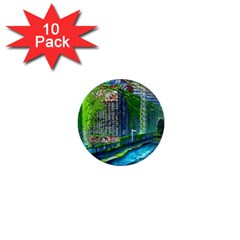 Anime Landscape Apocalyptic Ruins Water City Cityscape 1  Mini Magnet (10 Pack)  by 99art